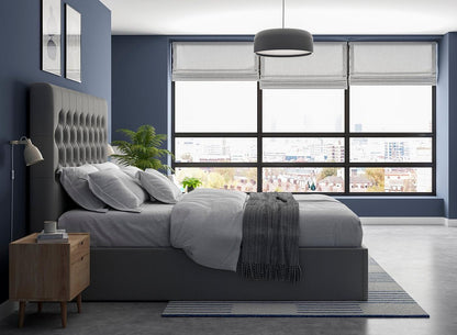 DRE-BED-00125 Grade-C1 Dreams Ergomotion Double Ottoman Grey + Buttoned RRP £1799.00