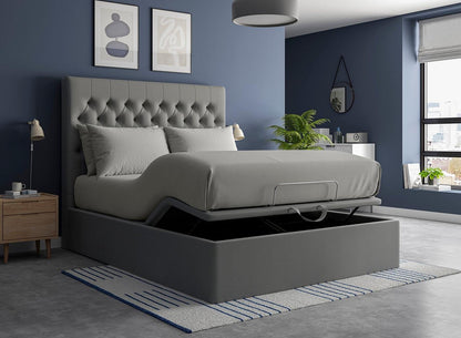 DRE-BED-00125 Grade-C1 Dreams Ergomotion Double Ottoman Grey + Buttoned RRP £1799.00