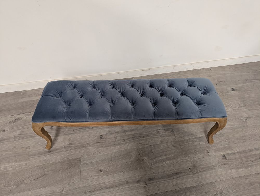 DRE-FUR-00176 Grade-B Dreams Dreams Sienna Beau Bench Blue velvet RRP £499 RRP £499.00