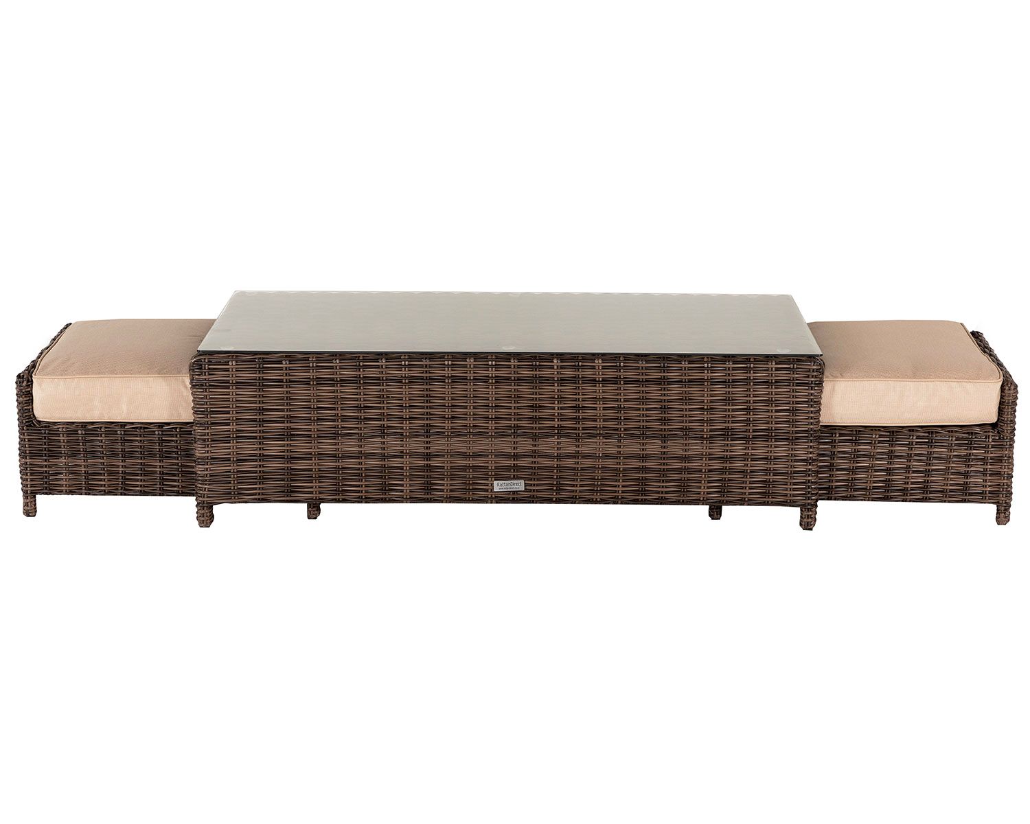 Grade-A Rattan Direct Ascot Truffle Garden Coffee Table & 2 Footstools RRP £249