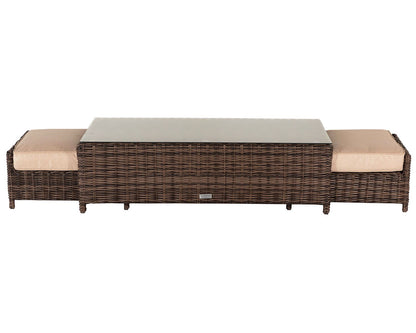 Grade-A Rattan Direct Ascot Truffle Garden Coffee Table & 2 Footstools RRP £249