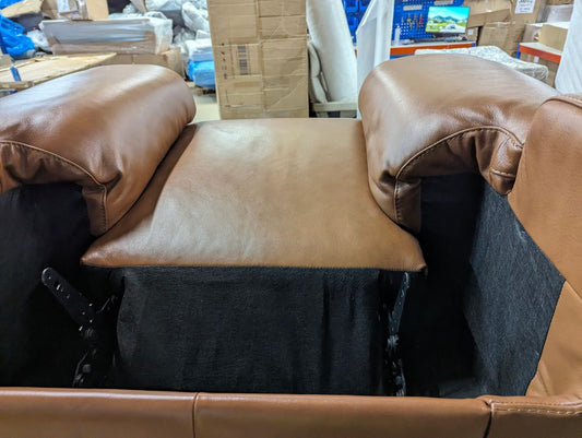 SOF-CHA-00457 Grade-BER-DOA Sofology Laurence Armchair Metz Cognac Power Headrest Power Recline Feet Dark Wood RRP £1349