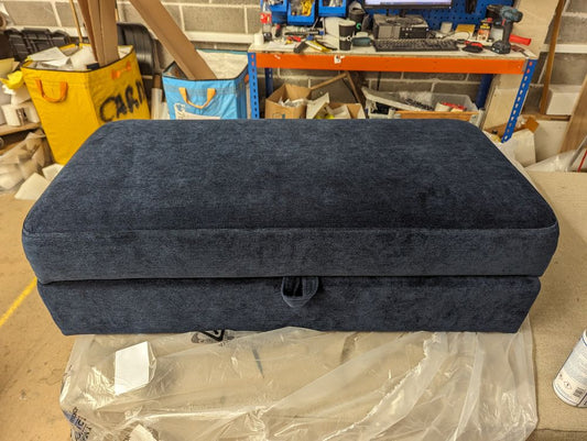 SOF-APM-00120 Grade-C3 Sofology Bridgerton Footstool in Bridgerton Aston Navy All Over with Storage and Walnut Feet RRP £399