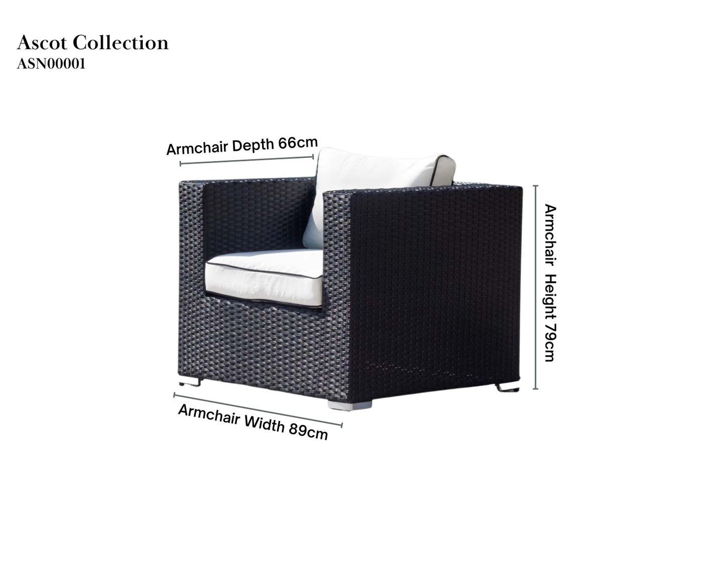 Grade-A Rattan Direct Ascot Black & Vanilla Outdoor Garden Armchair RRP £249