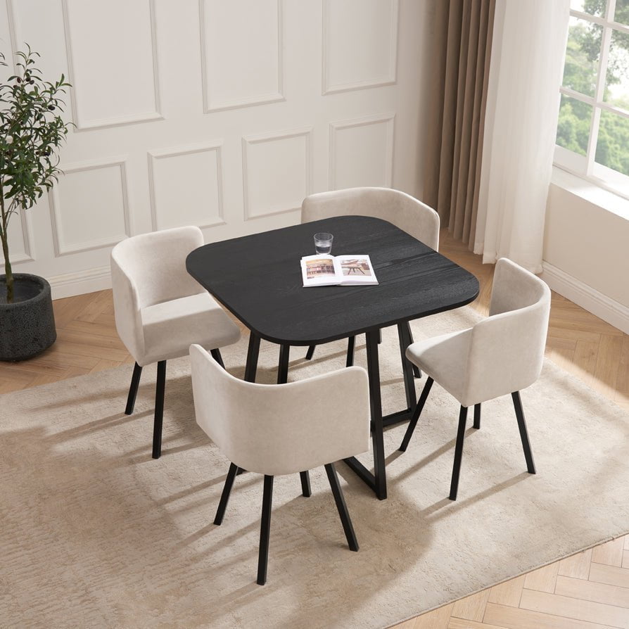 DUS-GOL-08153 Grade-BER Dusk Ava Space Saver 4 Seater Dining Table and Chairs - Black/Sand RRP £449
