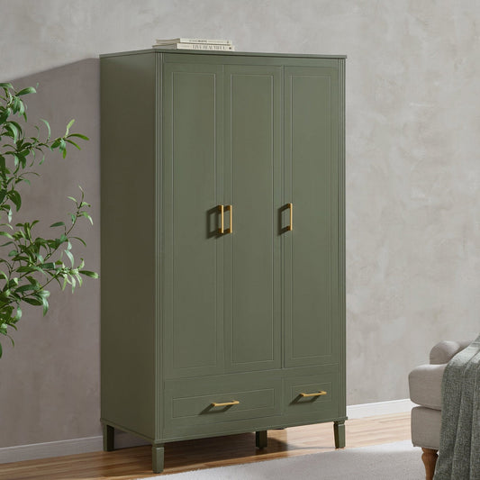 Grade-B Dusk Sienna Vetiver Green 3 Door Triple Wardrobe with Drawers RRP £319