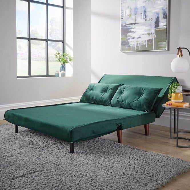 BFW-GOL-00928 Grade-B Big Furniture Warehouse Morella Velvet Double Sofa Bed - Green RRP £280