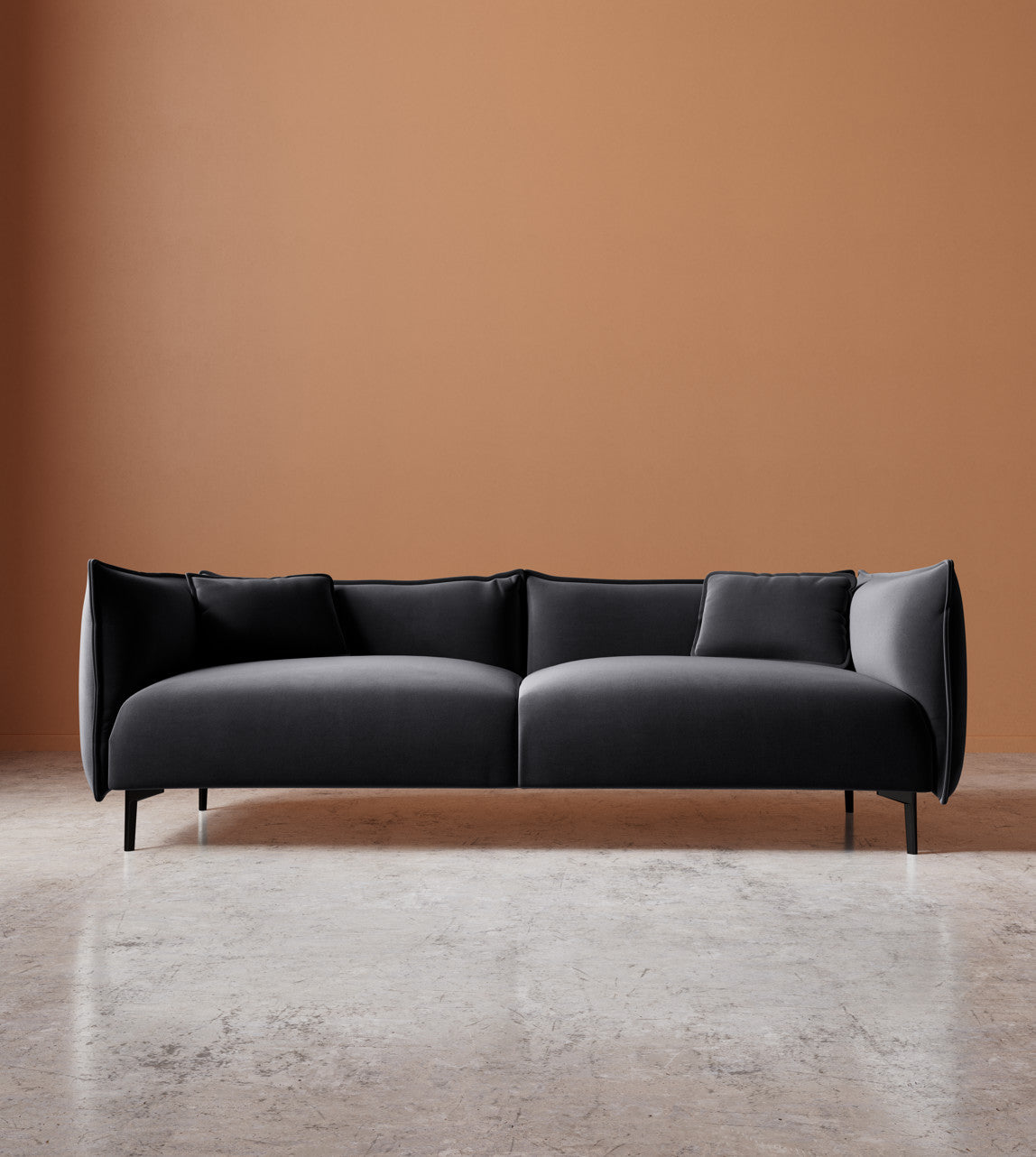SWO-CC2-01405 Grade-BER Swoon Komeb Rico MTO Three-Seater Sofa Original Black Easy Velvet RRP £2459.00