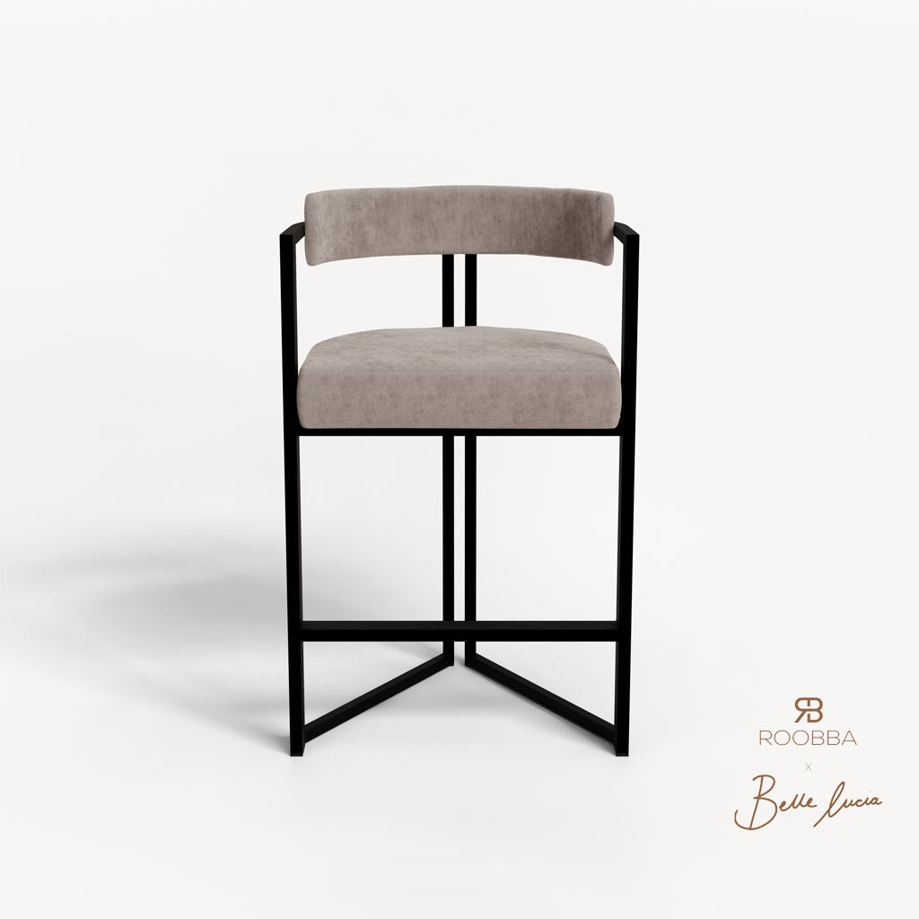 ROO-APM-00024 Grade-C0 Roobba Lucia Bar Stool Grey Vlour Black Metal RRP £259