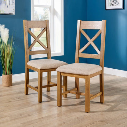 BFW-GOL-00892 Grade-B Big Furniture Warehouse Copenhagen Pair Beige Solid Oak Veneer Dining Chairs RRP £190