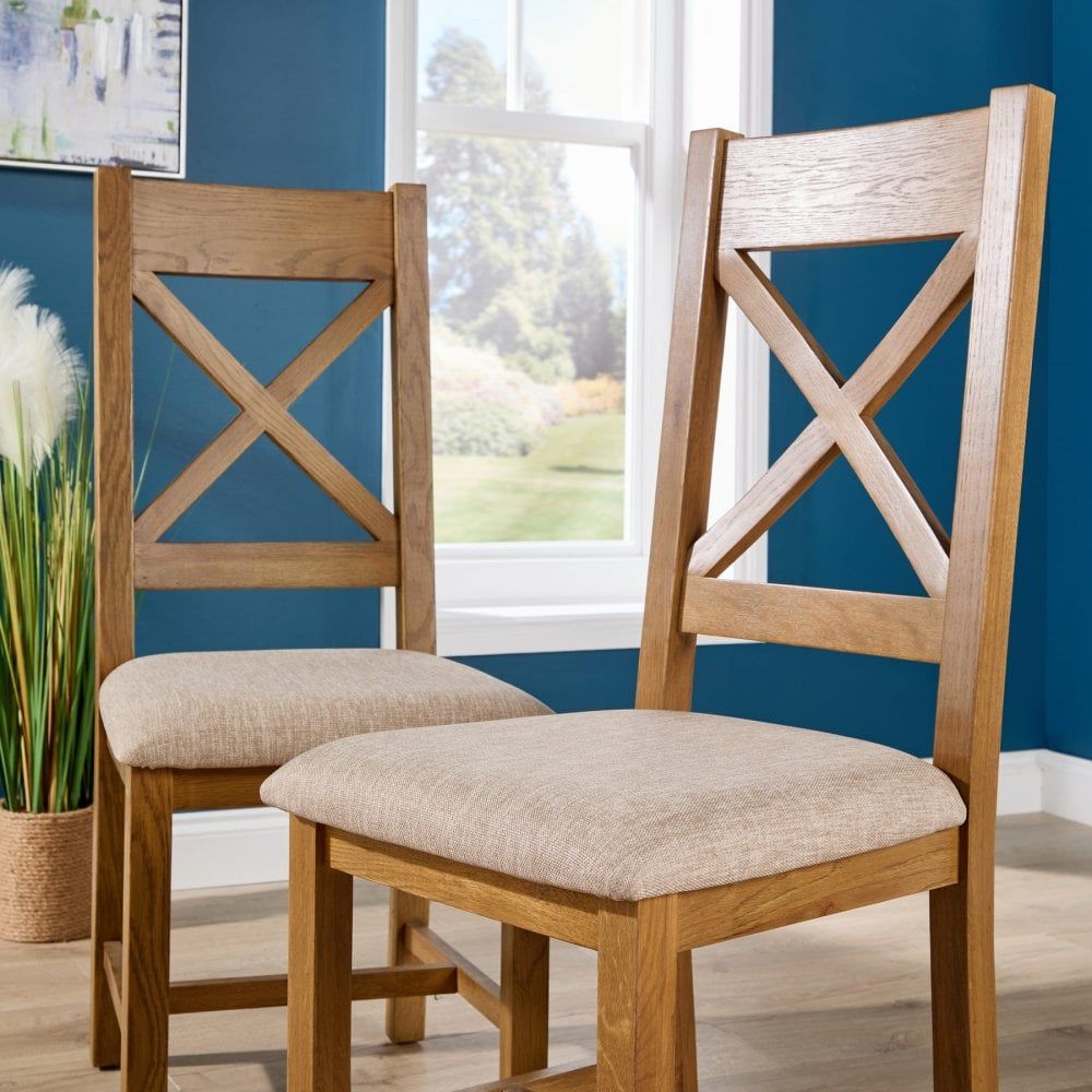 BFW-GOL-00892 Grade-B Big Furniture Warehouse Copenhagen Pair Beige Solid Oak Veneer Dining Chairs RRP £190