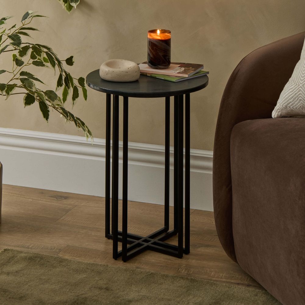 DUS-CC2-04375 Grade-B Dusk Leana Round Side Table - Dark Marble RRP £84.00