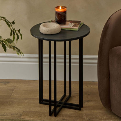 DUS-CC2-04375 Grade-B Dusk Leana Round Side Table - Dark Marble RRP £84.00