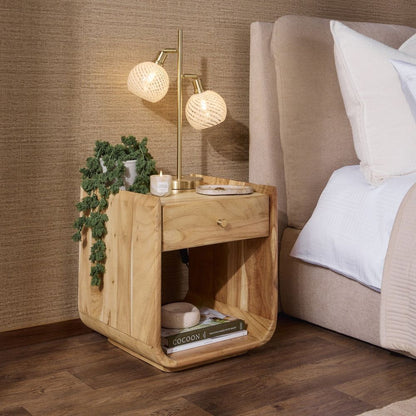 DUS-CC2-04534 Grade-B Dusk Cleo Acacia Wood 1 Drawer Bedside Table - Light Wood RRP £125.00
