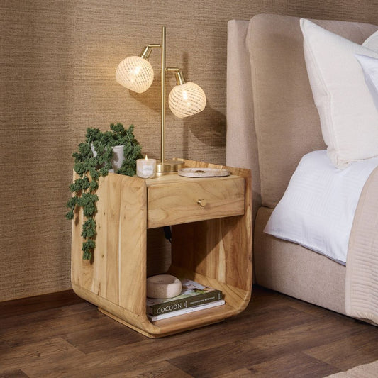 DUS-CC2-04534 Grade-B Dusk Cleo Acacia Wood 1 Drawer Bedside Table - Light Wood RRP £125.00