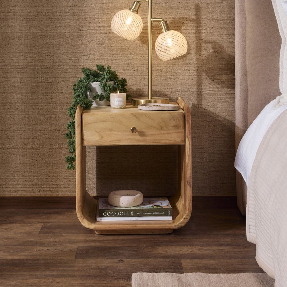 DUS-CC2-04534 Grade-B Dusk Cleo Acacia Wood 1 Drawer Bedside Table - Light Wood RRP £125.00