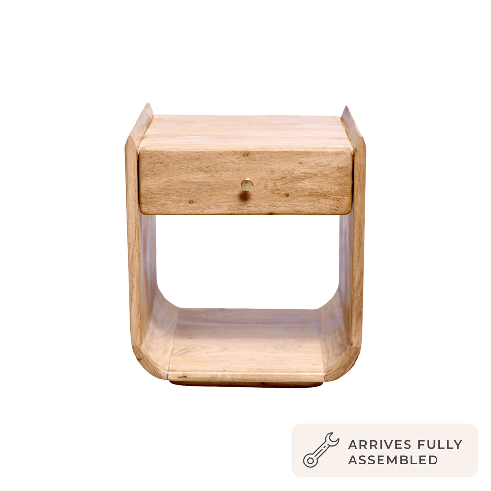 DUS-CC2-04534 Grade-B Dusk Cleo Acacia Wood 1 Drawer Bedside Table - Light Wood RRP £125.00