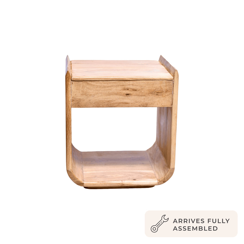 DUS-CC2-04534 Grade-B Dusk Cleo Acacia Wood 1 Drawer Bedside Table - Light Wood RRP £125.00