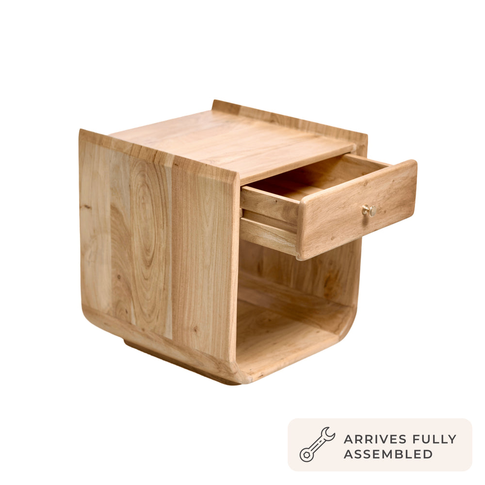 DUS-CC2-04534 Grade-B Dusk Cleo Acacia Wood 1 Drawer Bedside Table - Light Wood RRP £125.00