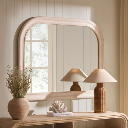 DUS-CC2-04696 Grade-B Dusk Hampton Arched Wood Large Mantel Mirror - Washed White RRP £110.00