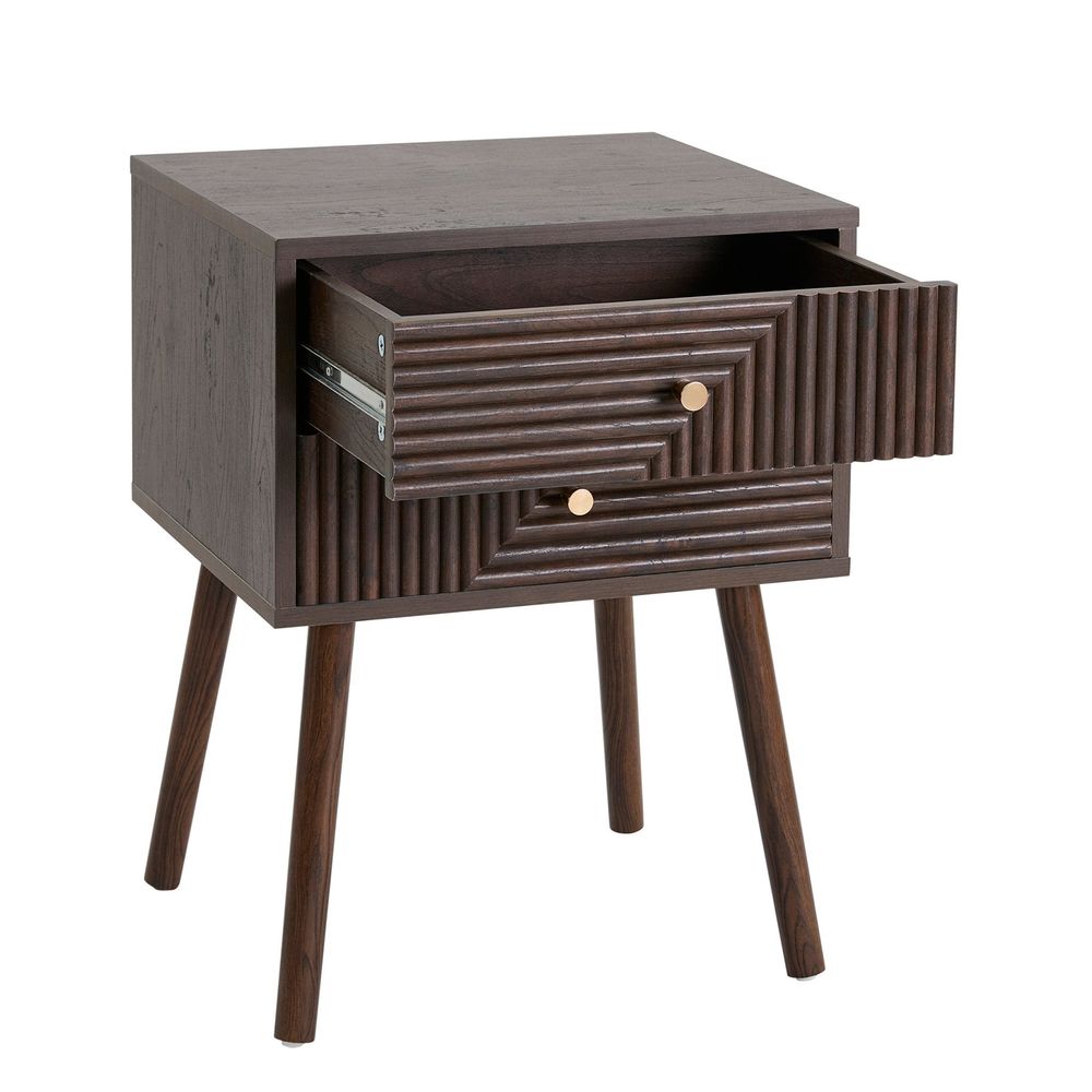 DUS-CC2-04849 Grade-B Dusk Set of 2 Dora 2 Drawer Nightstand - Walnut RRP £190.00