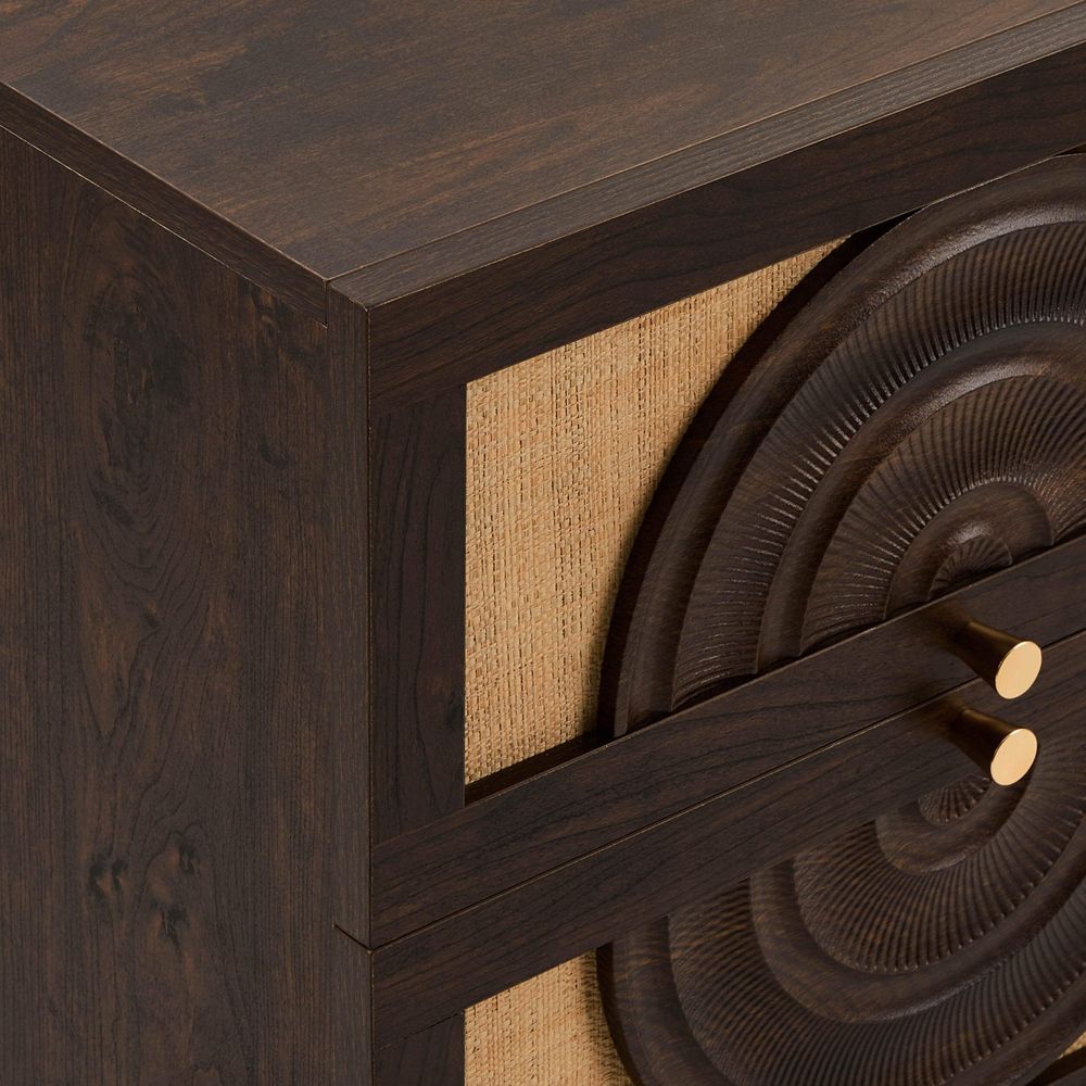 DUS-CC2-04925 Grade-C3 Dusk Raven Rattan 2 Drawer Bedside Table - Walnut RRP £119.00