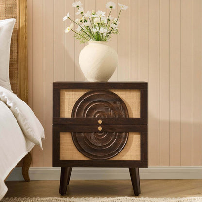 DUS-CC2-04925 Grade-C3 Dusk Raven Rattan 2 Drawer Bedside Table - Walnut RRP £119.00