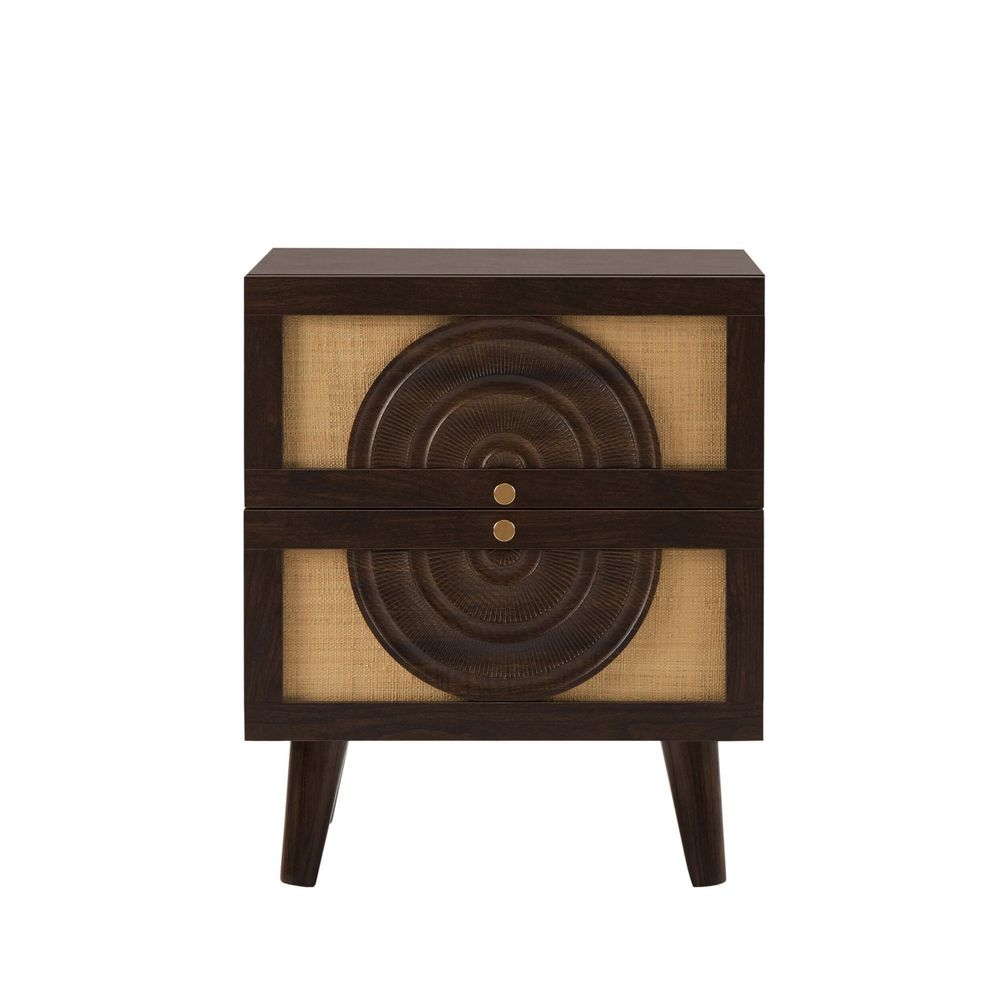 DUS-CC2-04925 Grade-C3 Dusk Raven Rattan 2 Drawer Bedside Table - Walnut RRP £119.00
