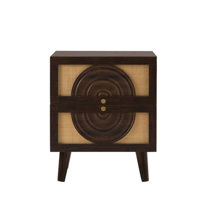 DUS-CC2-04925 Grade-C3 Dusk Raven Rattan 2 Drawer Bedside Table - Walnut RRP £119.00