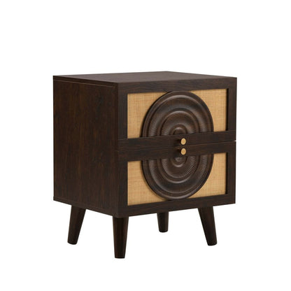 DUS-CC2-04925 Grade-C3 Dusk Raven Rattan 2 Drawer Bedside Table - Walnut RRP £119.00