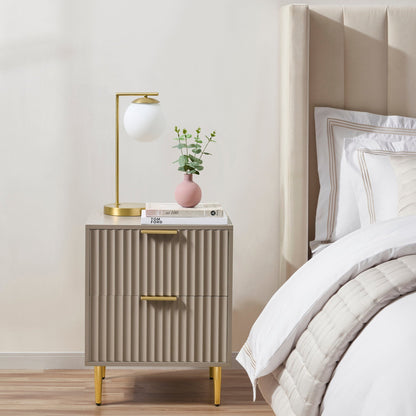 DUS-GOL-06065 Grade-B Dusk Evie 2 Drawer Bedside Table - Taupe RRP £143