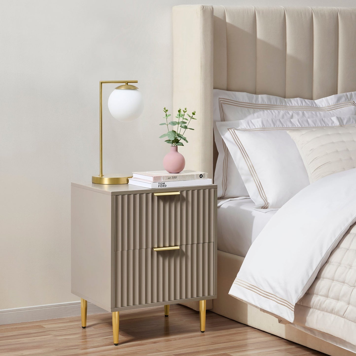 DUS-GOL-07163 Grade-B Dusk Evie 2 Drawer Bedside Table - Taupe RRP £109