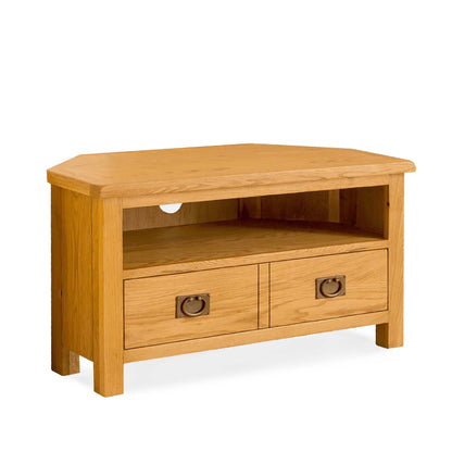 ROS-OUT-00280 Grade-C1 Roseland Furniture Lanner Oak Corner TV Stand RRP £189.95