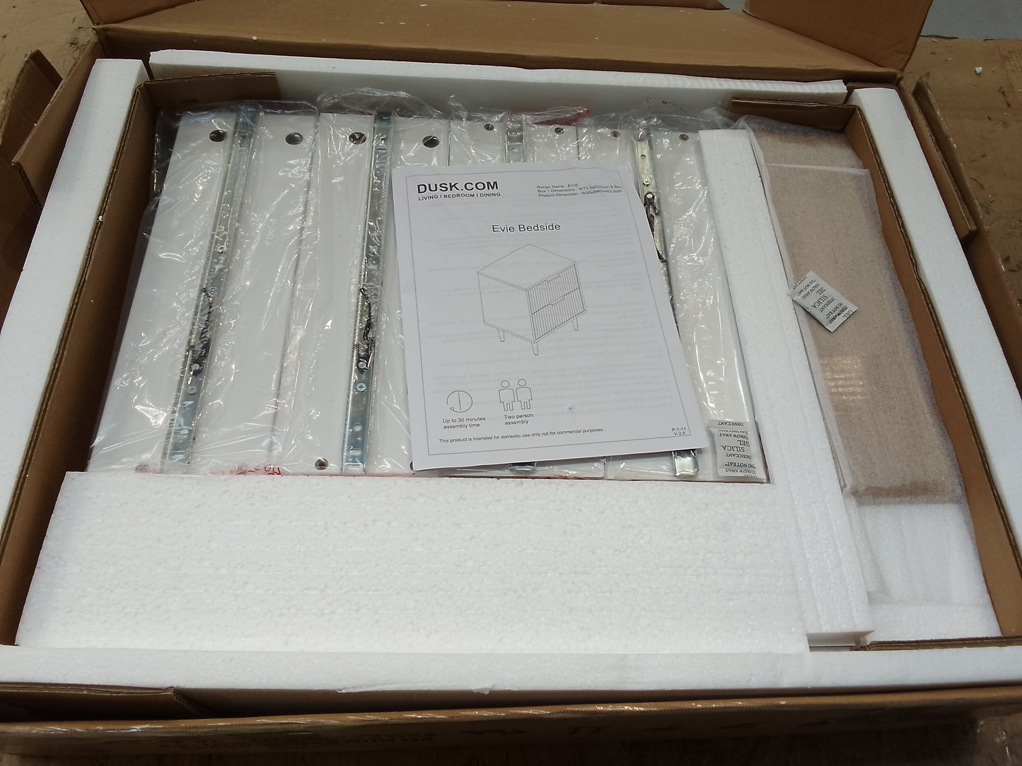 DUS-BTS-62864 Grade-B Dusk Evie 2 Drawer Bedside Table - Warm White RRP £131