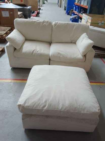 DUS-CC2-02428 Grade-C2 Dusk Cairo Feather 2 Seater Sofa + Pouffe - Vanilla RRP £960.00