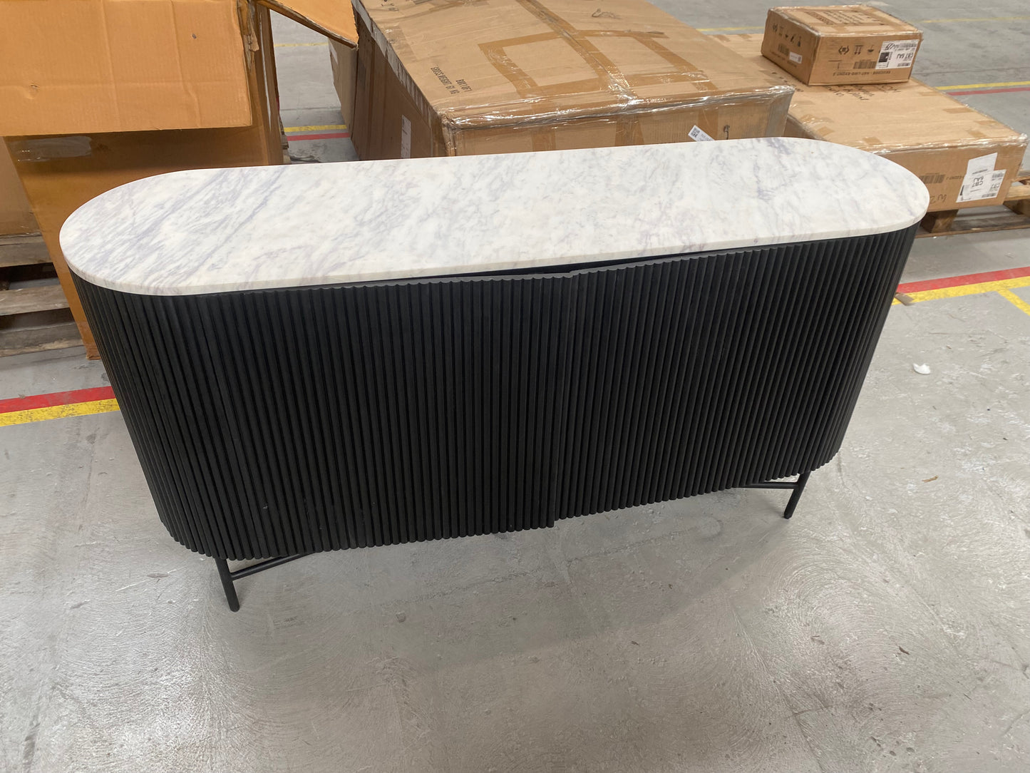 ROS-OUT-00018 Grade-C1 Roseland Furniture Milo Mango & Marble Fluted Large Sideboard Black RRP £854.95