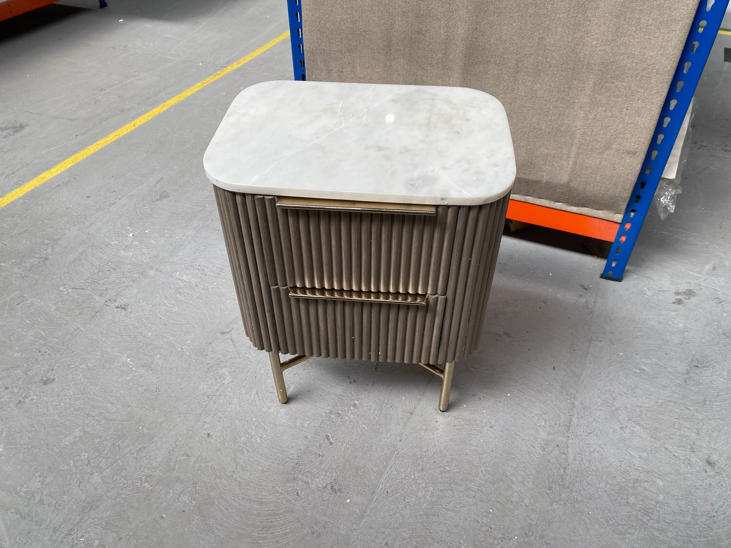 ROS-OUT-00226 Grade-C3 Roseland Furniture Amelie Grey Fluted 2 Drawer Narrow Bedside Table RRP £309.95