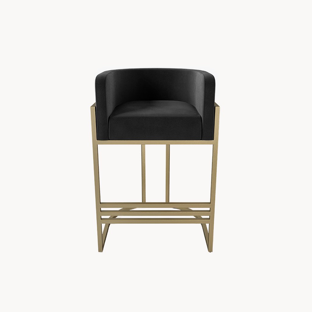 ROO-APM-00019 Grade-C0 Roobba Leo Bar Stool Black Velvet Gold Metal RRP £259