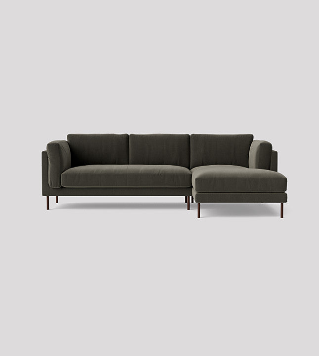 SWO-CC2-00283 Grade-BER Swoon Munich right hand corner sofa in Spruce crushed velvet with dark feet RRP £2619