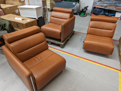 STR-APM-00256 Grade-BER-DOA Stressless Emily Steel 3 seater (with 2 Power seats) in Paloma New Cognac RRP £9439