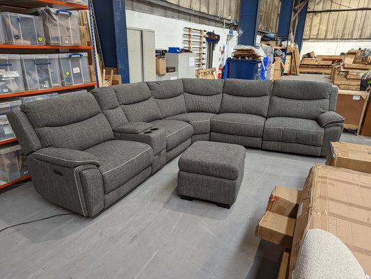 DFS-HO2-05431 Grade-C2 DFS Trek 2-Corner-2 Power Recliner And Console Rosen Charcoal With Footstool RRP £1799