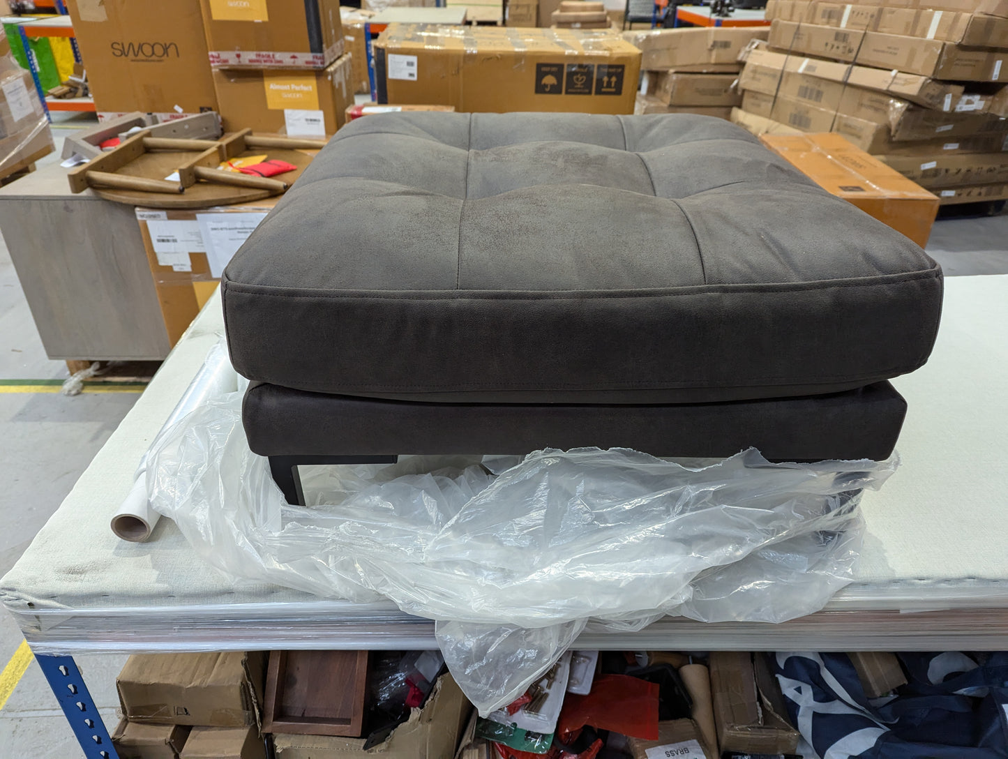 SWO-AP-35825 Grade-C0 Landau Ottoman in Saddle Smart Leather Black Feet RRP £729