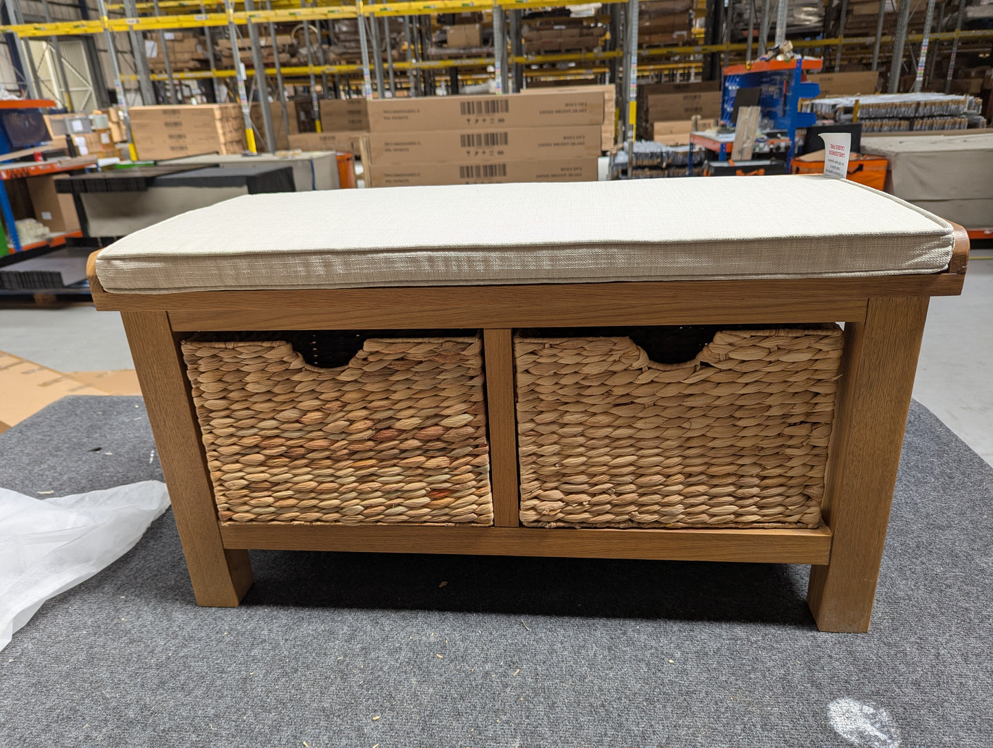 ROS-OUT-00283 Grade-B Roseland Furniture Surrey Oak Hall Bench with Baskets RRP £199.95