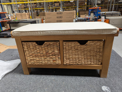 ROS-OUT-00283 Grade-B Roseland Furniture Surrey Oak Hall Bench with Baskets RRP £199.95