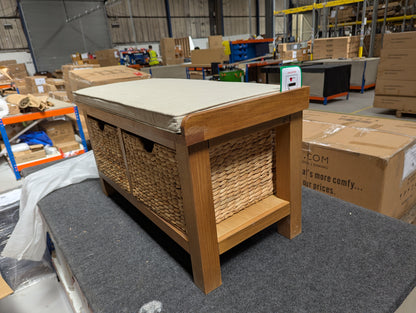 ROS-OUT-00283 Grade-B Roseland Furniture Surrey Oak Hall Bench with Baskets RRP £199.95