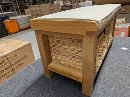 ROS-OUT-00283 Grade-B Roseland Furniture Surrey Oak Hall Bench with Baskets RRP £199.95