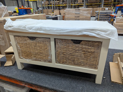 ROS-OUT-00318 Grade-B Roseland Furniture Farro Basket Storage Bench Coconut White RRP £169.95