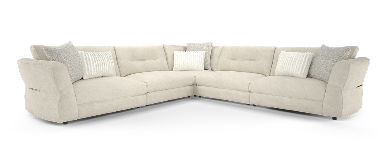 SOF-APM-00988 Grade-BER-DOA Sofology Reign 3-Corner-3 Luxe Sherpa French Beige/Natural Mix Gld Trim Gold Trim RRP £3699
