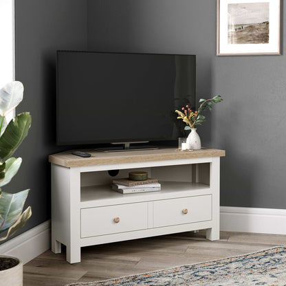 ROS-OUT-00498 Grade-C1 Roseland Furniture Farro Two Tone Corner TV Unit RRP £164.95