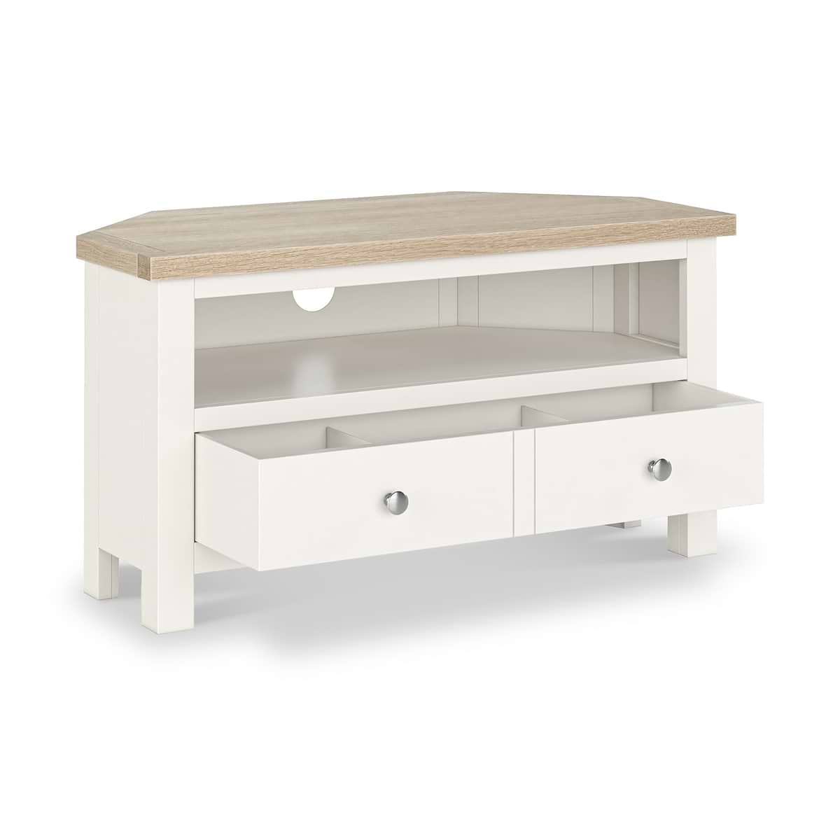 ROS-OUT-00498 Grade-C1 Roseland Furniture Farro Two Tone Corner TV Unit RRP £164.95